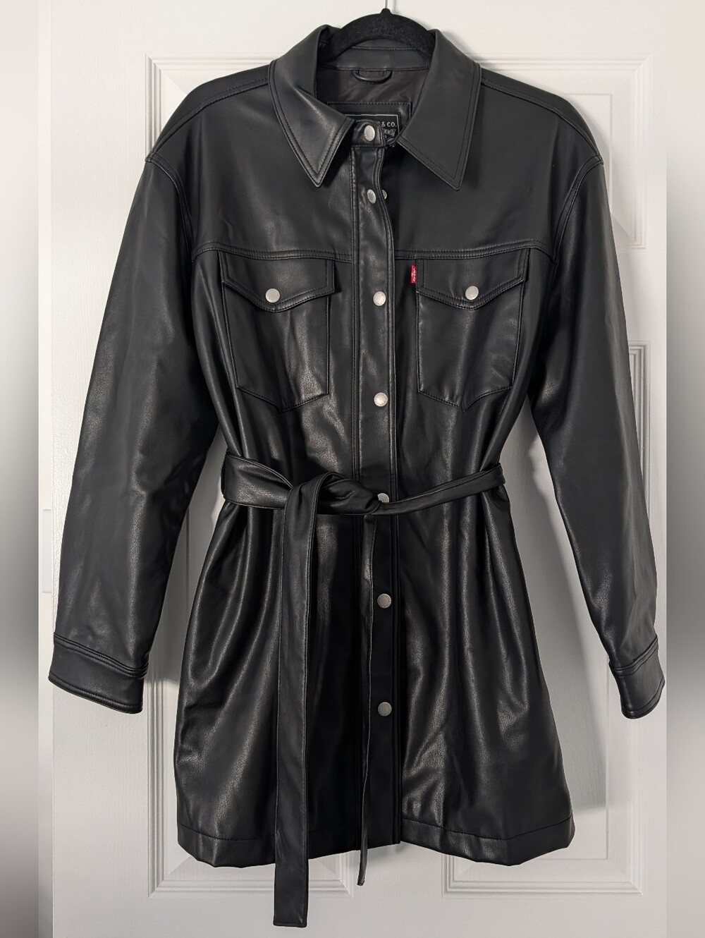 Levi's Black Faux Leather Belted Shirt Jacket
